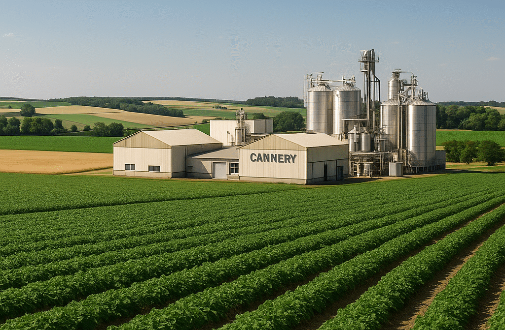 Farm fields with a regional cannery, showing the missing middle where local processing connects producers to communities.